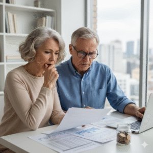 worried couple after seeing their expenses 